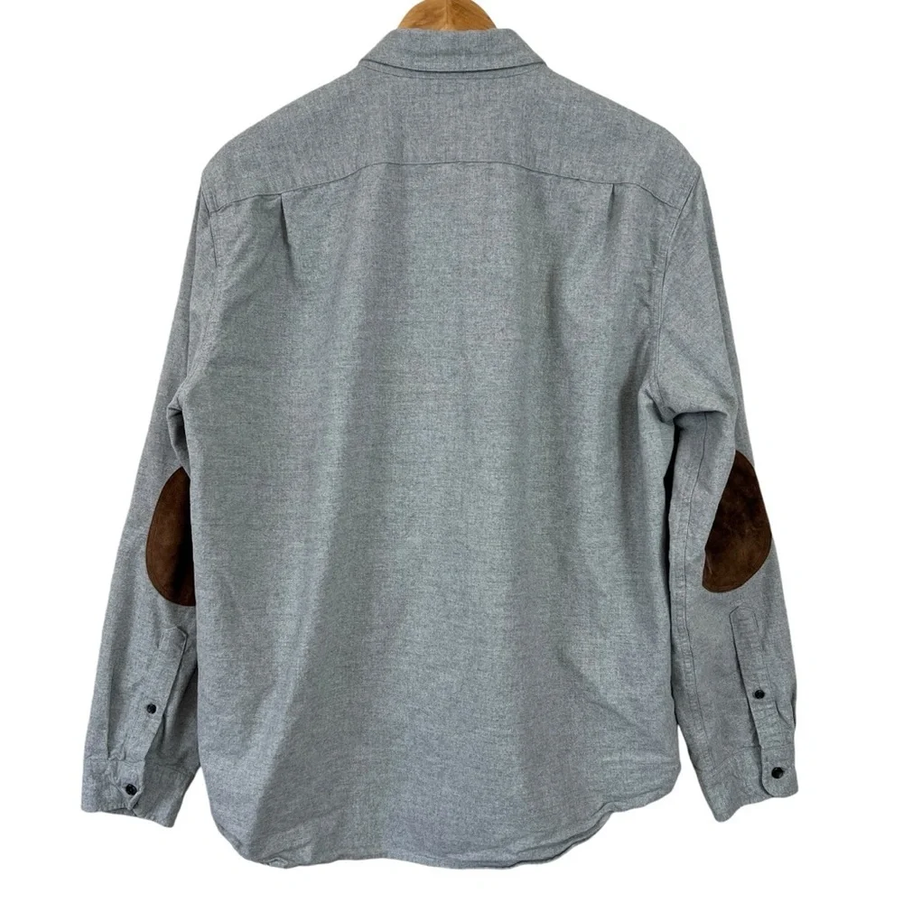 J. Crew Gray Long Sleeve Button Up Shirt w/ Brown Suede Elbow Patches Size XL